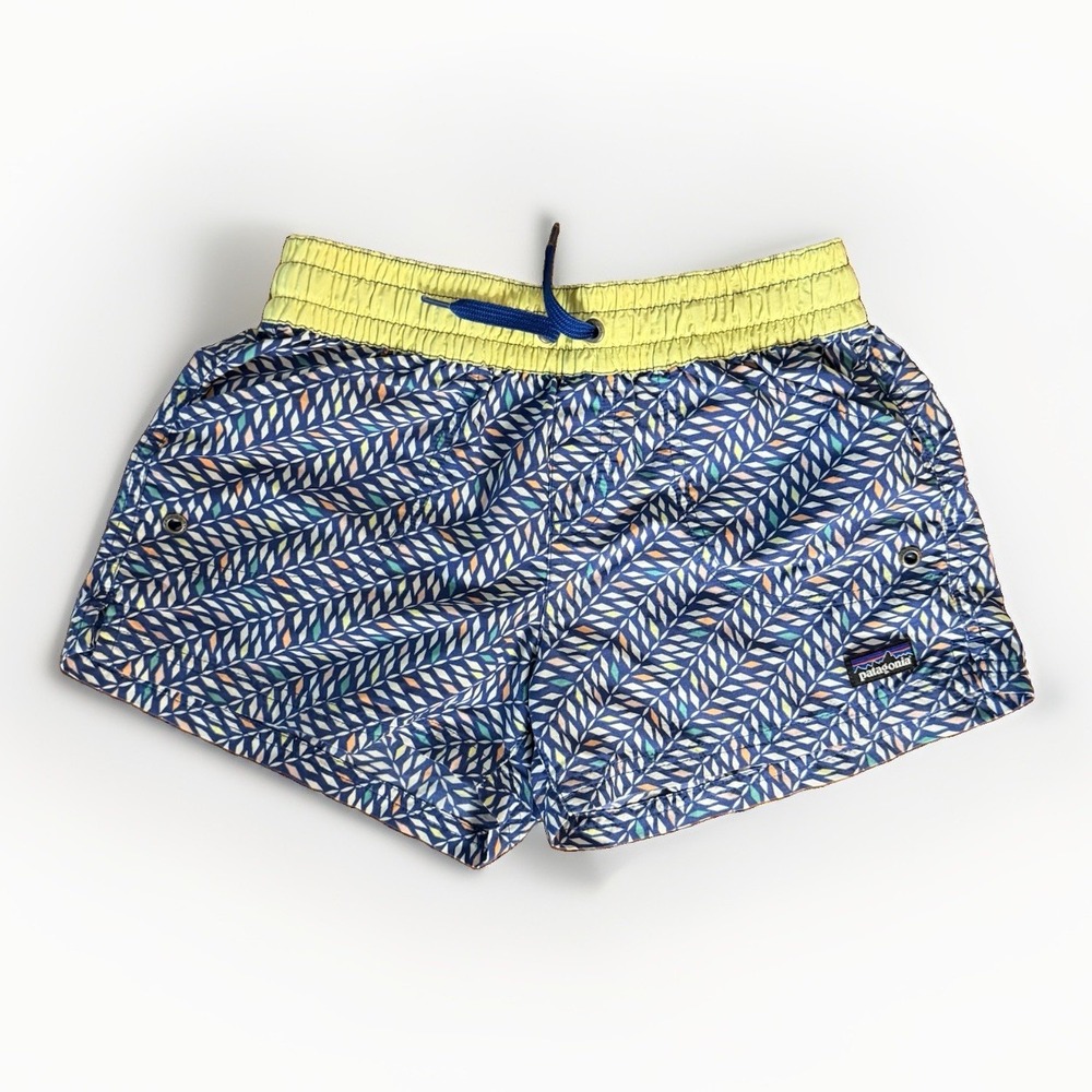 Patagonia Girls' Baggies Shorts Blue Chevron/Leaf Geometric Design Size Large 12